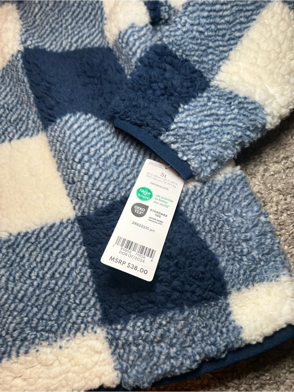 Carter's Navy, Cream & Gray Buffalo Plaid Sherpa Pullover